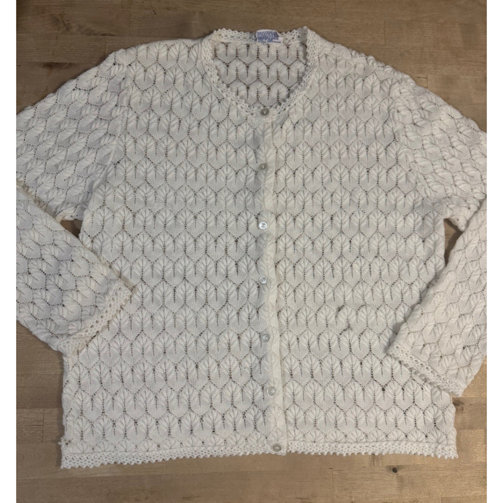 Vintage Americana Knitting Mills of Miami Ivory Button Up pointelle Cardigan